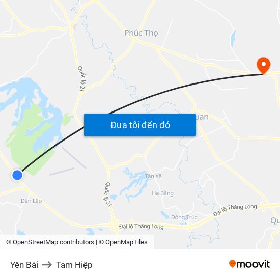 Yên Bài to Tam Hiệp map