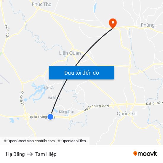 Hạ Bằng to Tam Hiệp map