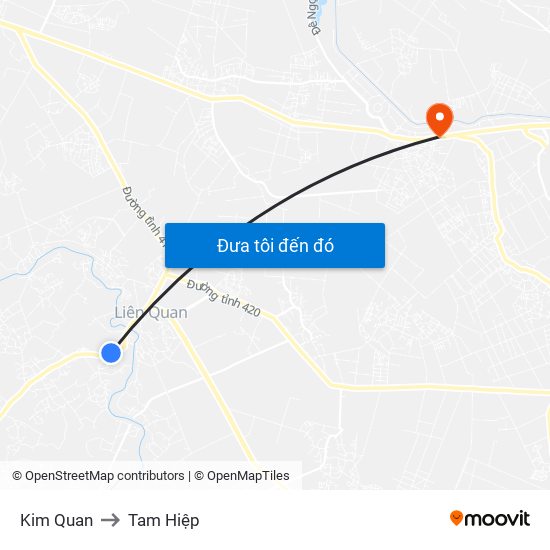 Kim Quan to Tam Hiệp map