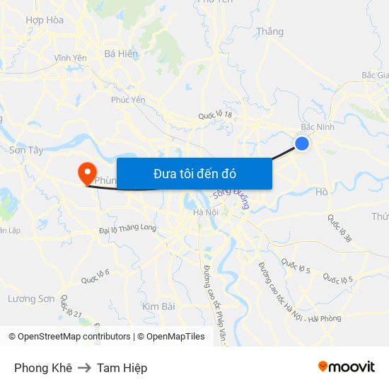 Phong Khê to Tam Hiệp map