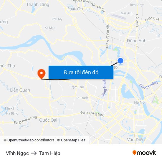 Vĩnh Ngọc to Tam Hiệp map