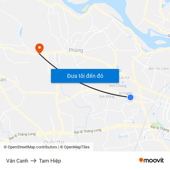 Vân Canh to Tam Hiệp map