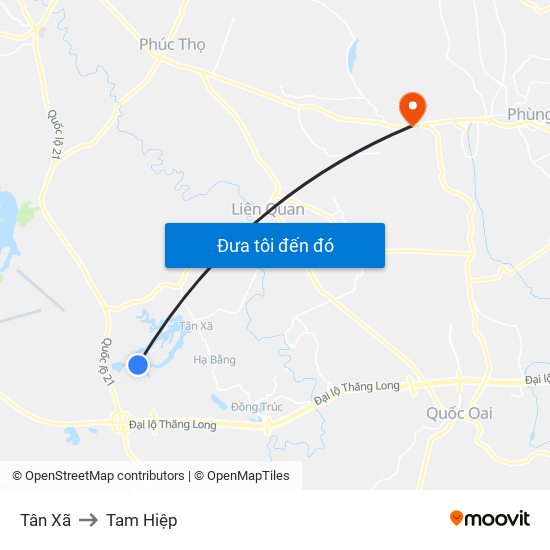 Tân Xã to Tam Hiệp map