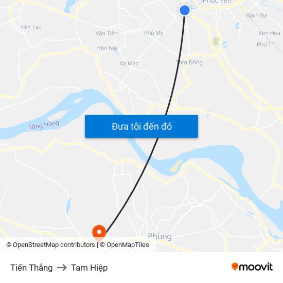 Tiến Thắng to Tam Hiệp map