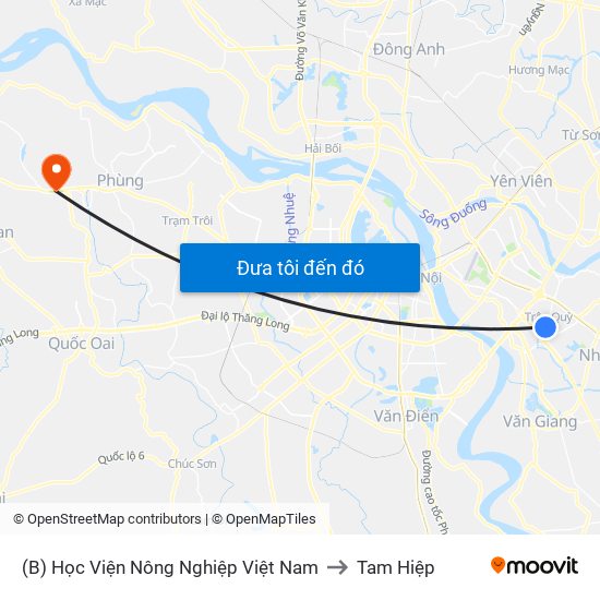 (B) Học Viện Nông Nghiệp Việt Nam to Tam Hiệp map