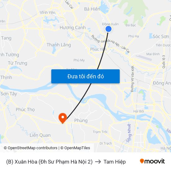 (B) Xuân Hòa (Đh Sư Phạm Hà Nội 2) to Tam Hiệp map