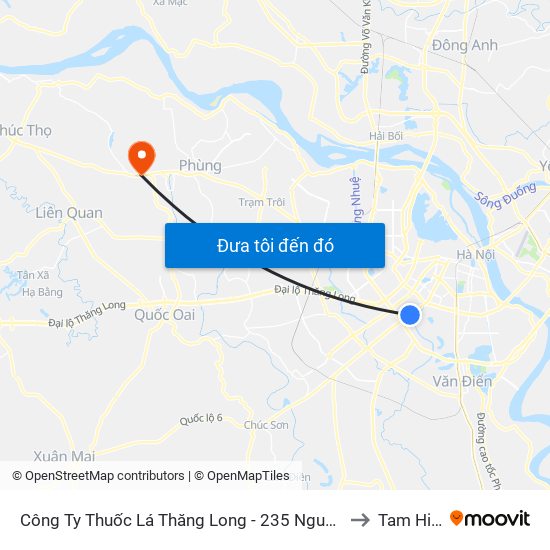 Công Ty Thuốc Lá Thăng Long - 235 Nguyễn Trãi to Tam Hiệp map