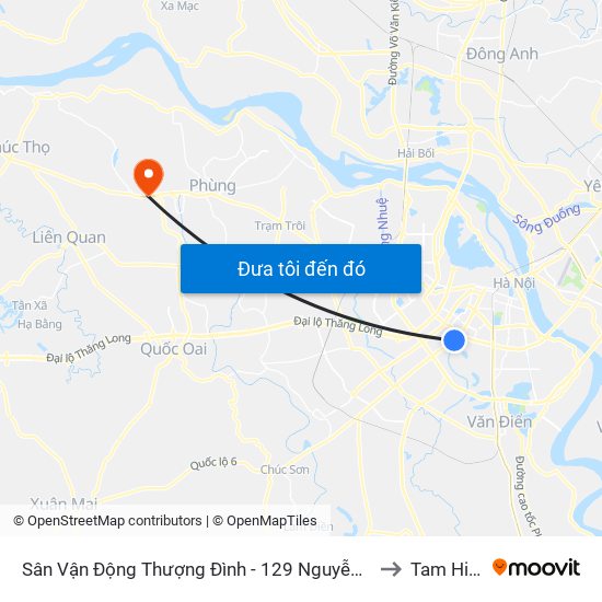 Sân Vận Động Thượng Đình - 129 Nguyễn Trãi to Tam Hiệp map