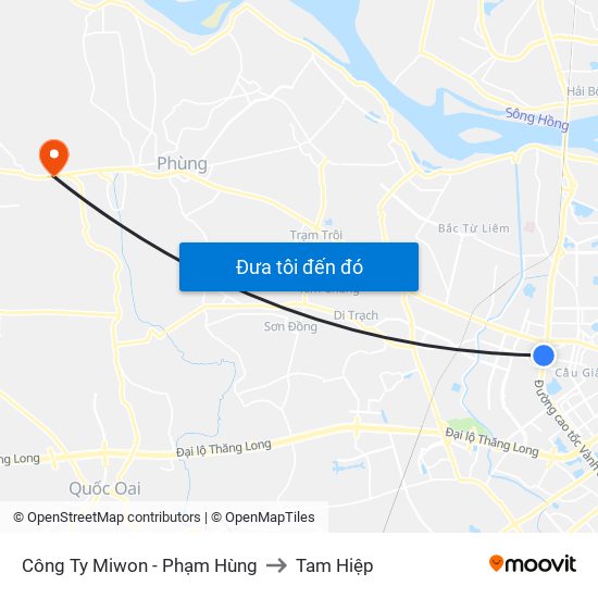 Công Ty Miwon - Phạm Hùng to Tam Hiệp map
