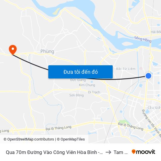 Qua 70m Đường Vào Công Viên Hòa Bình - Phạm Văn Đồng to Tam Hiệp map