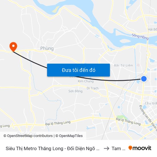 Siêu Thị Metro Thăng Long - Đối Diện Ngõ 599 Phạm Văn Đồng to Tam Hiệp map