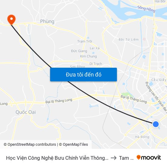 Học Viện Công Nghệ Bưu Chính Viễn Thông - Trần Phú (Hà Đông) to Tam Hiệp map