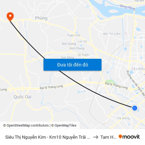 Siêu Thị Nguyễn Kim - Km10 Nguyễn Trãi (Hà Đông) to Tam Hiệp map