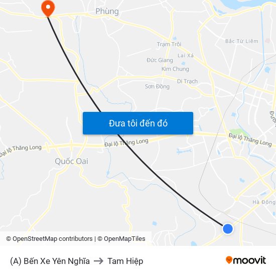 (A) Bến Xe Yên Nghĩa to Tam Hiệp map