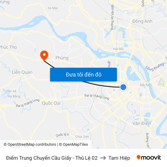 Điểm Trung Chuyển Cầu Giấy - Thủ Lệ 02 to Tam Hiệp map