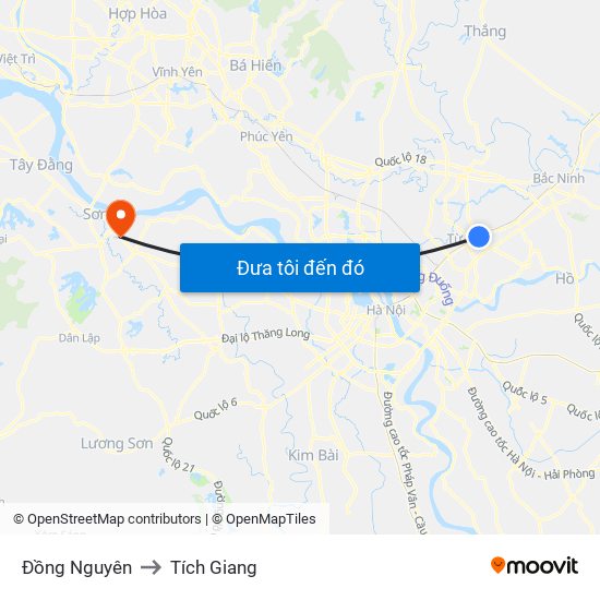 Đồng Nguyên to Tích Giang map