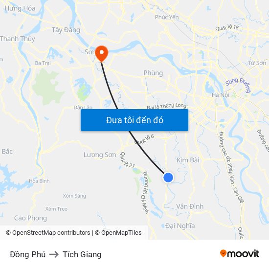 Đồng Phú to Tích Giang map