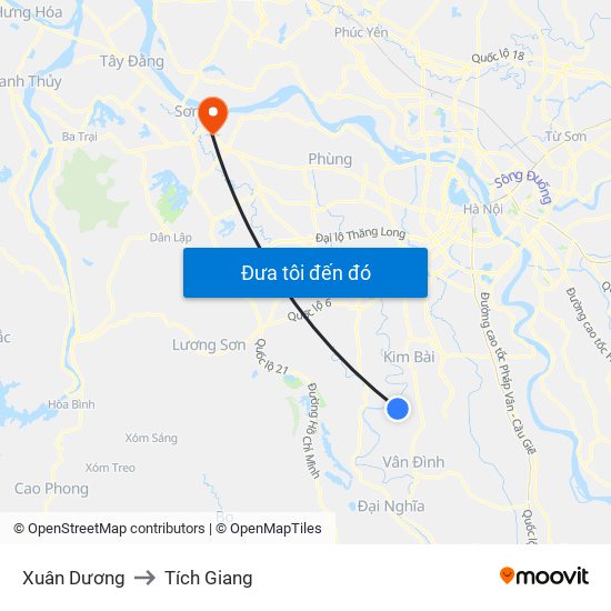 Xuân Dương to Tích Giang map