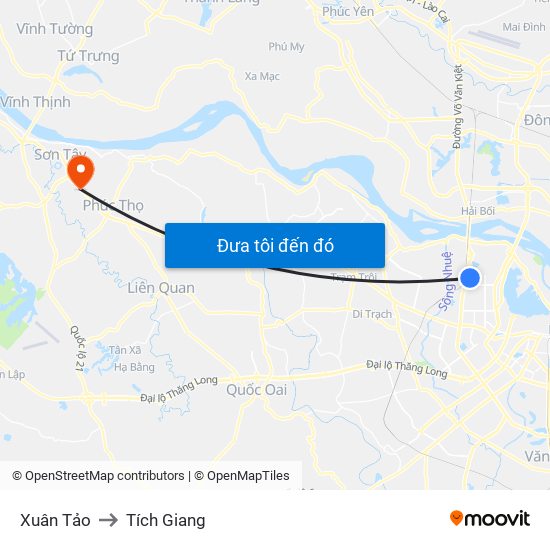 Xuân Tảo to Tích Giang map