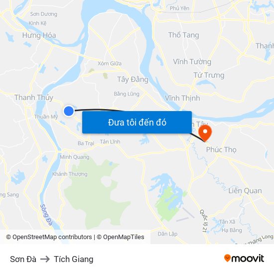 Sơn Đà to Tích Giang map