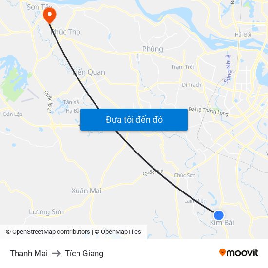 Thanh Mai to Tích Giang map