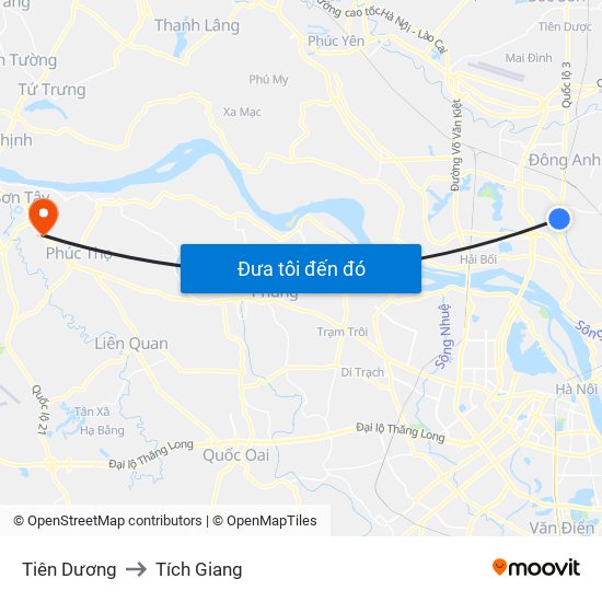 Tiên Dương to Tích Giang map