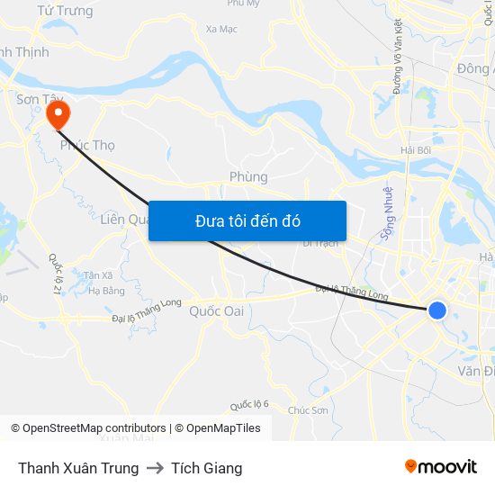 Thanh Xuân Trung to Tích Giang map