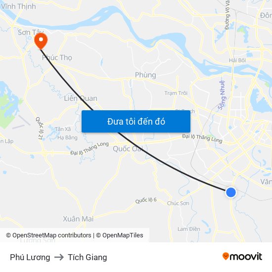 Phú Lương to Tích Giang map