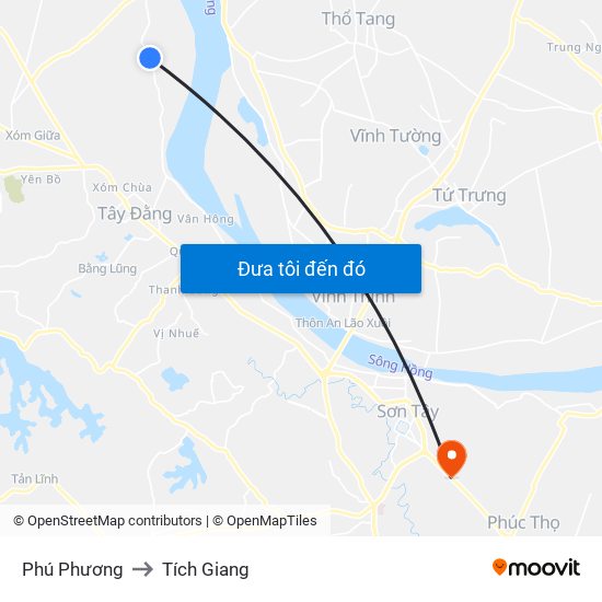 Phú Phương to Tích Giang map