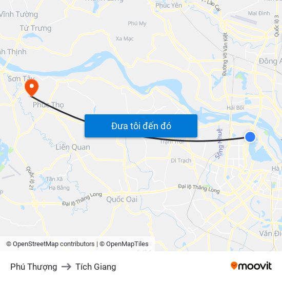 Phú Thượng to Tích Giang map