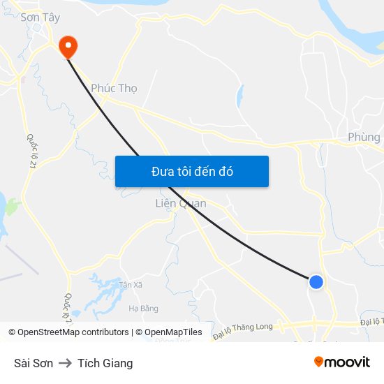 Sài Sơn to Tích Giang map