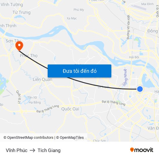 Vĩnh Phúc to Tích Giang map
