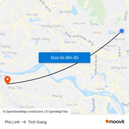 Phù Linh to Tích Giang map