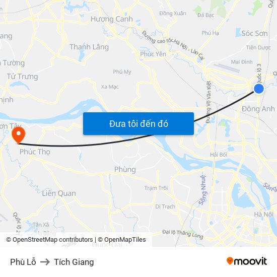 Phù Lỗ to Tích Giang map