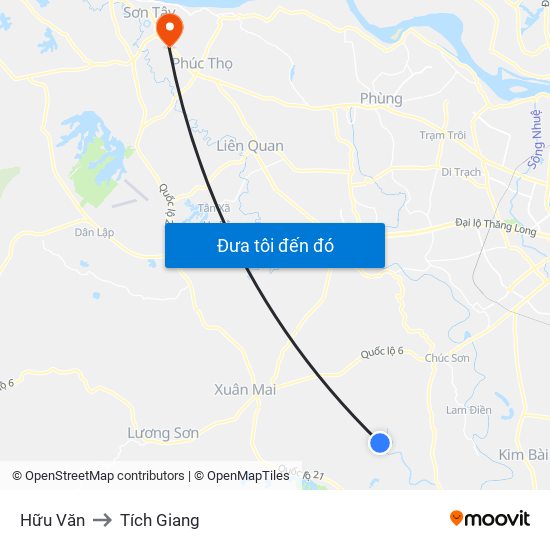 Hữu Văn to Tích Giang map