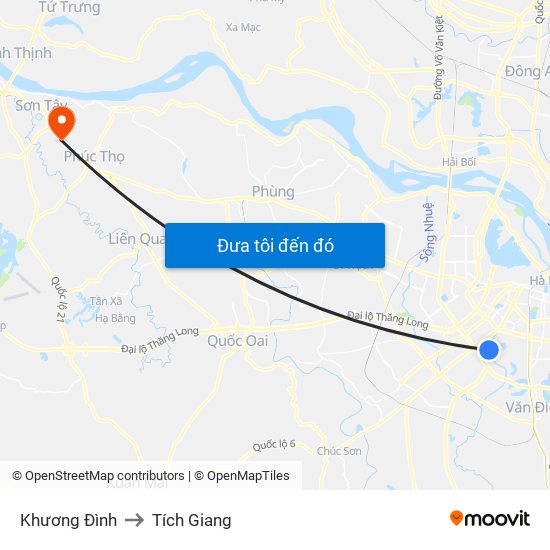 Khương Đình to Tích Giang map