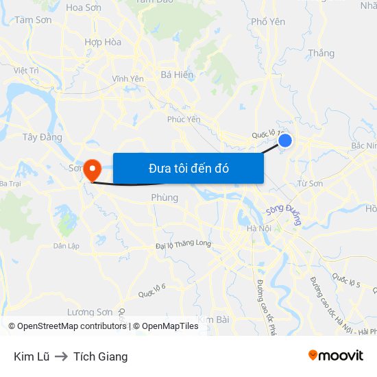 Kim Lũ to Tích Giang map