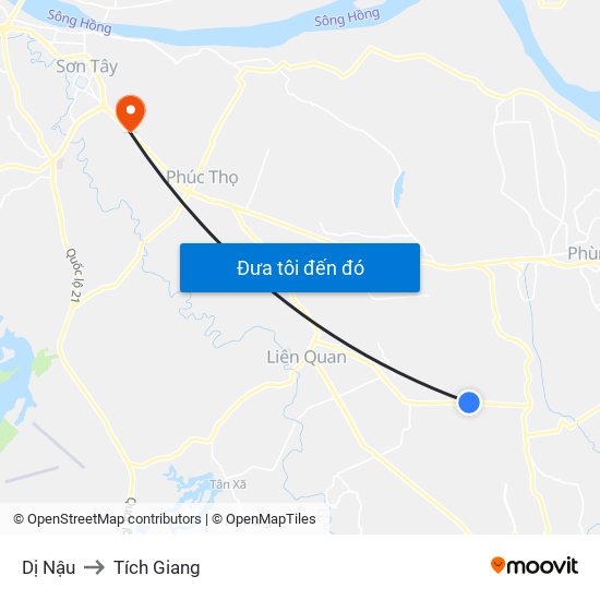Dị Nậu to Tích Giang map