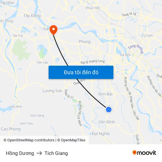 Hồng Dương to Tích Giang map