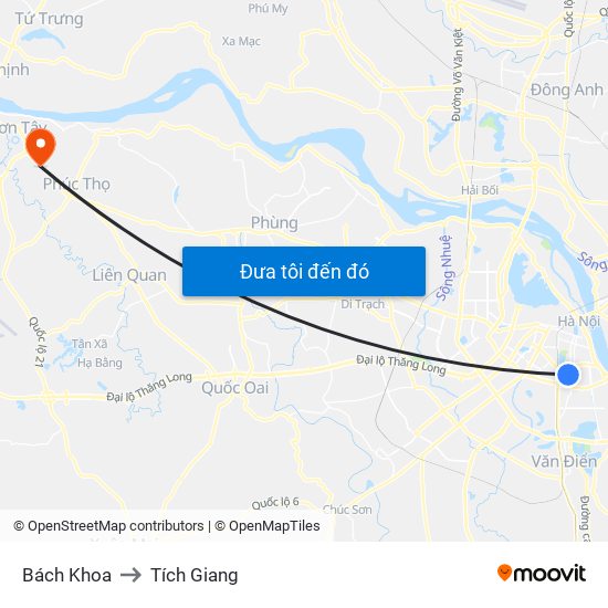 Bách Khoa to Tích Giang map