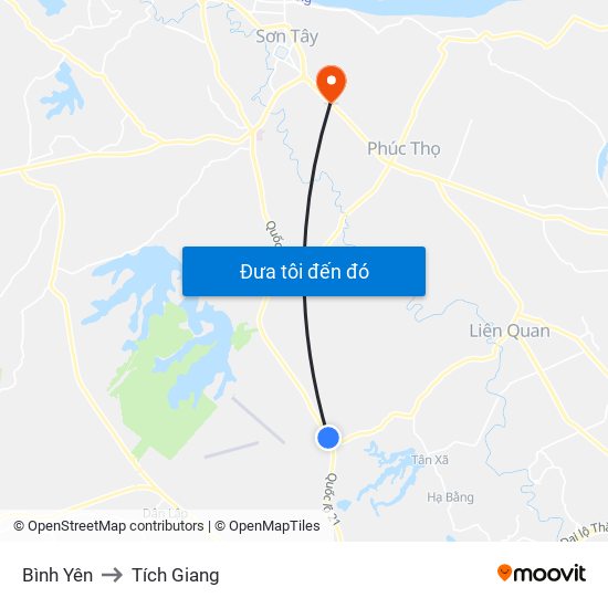 Bình Yên to Tích Giang map