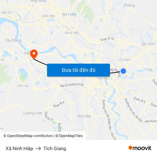 Xã Ninh Hiệp to Tích Giang map