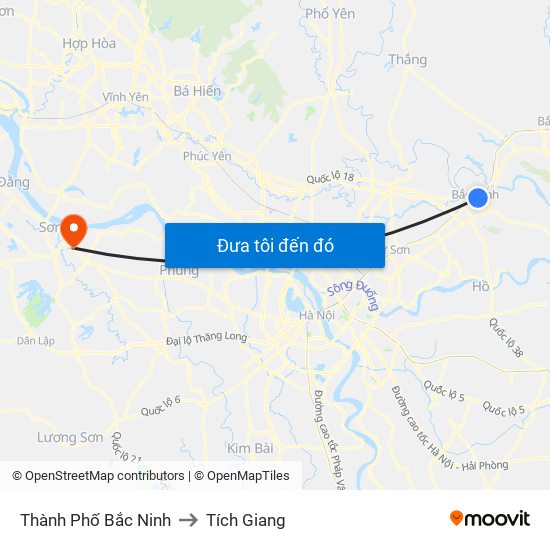 Thành Phố Bắc Ninh to Tích Giang map