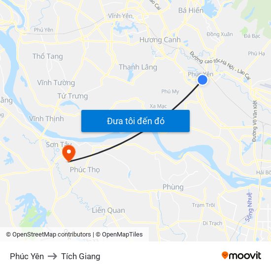 Phúc Yên to Tích Giang map