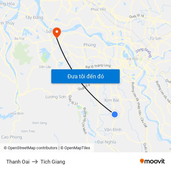 Thanh Oai to Tích Giang map