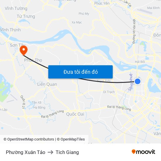Phường Xuân Tảo to Tích Giang map