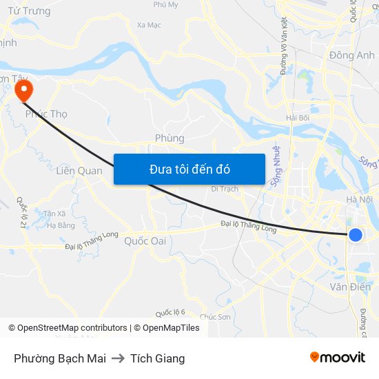 Phường Bạch Mai to Tích Giang map