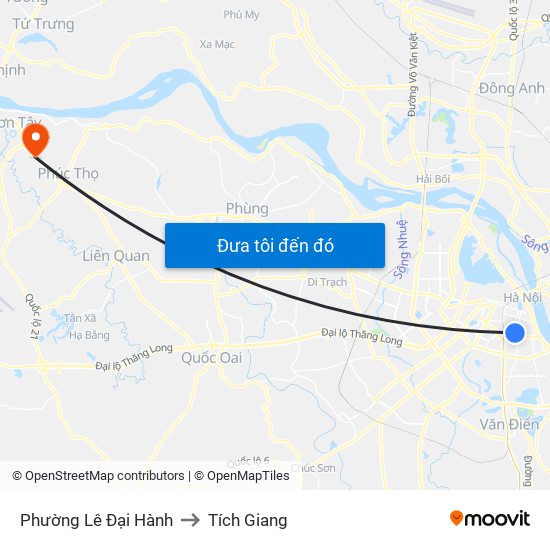 Phường Lê Đại Hành to Tích Giang map