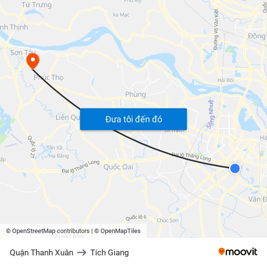 Quận Thanh Xuân to Tích Giang map