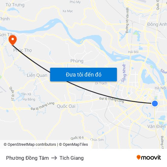 Phường Đồng Tâm to Tích Giang map